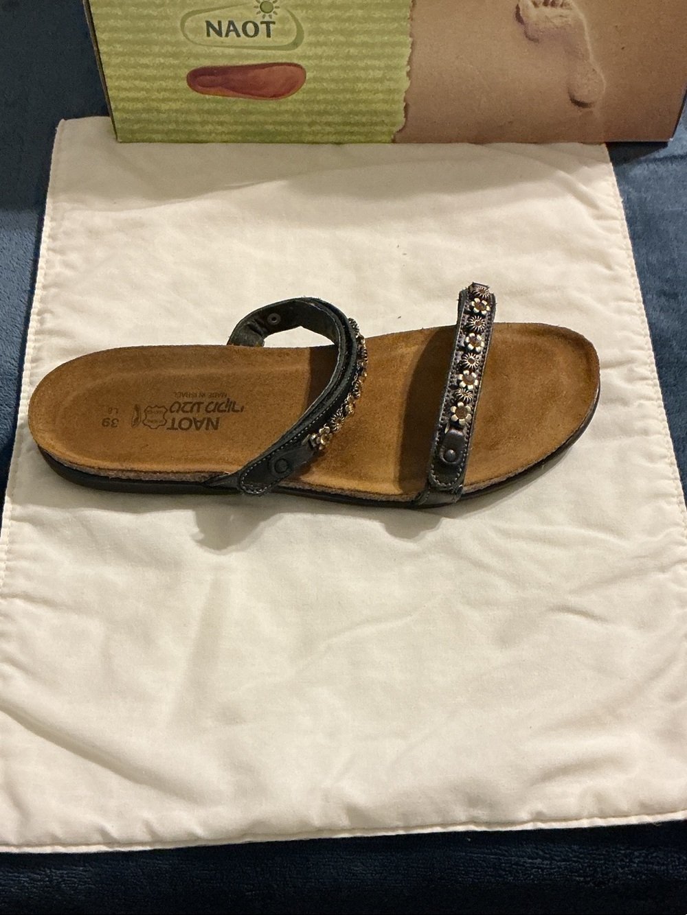 Naot Black Jeweled Double-Strap Slide Sandal